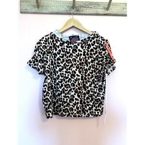 Dazl Animal Print Hooded Crop Short Sleeve Sweatshirt Sweater Size 2X